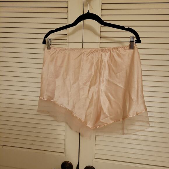 Light Pink Satin Bloomers Bow Embroidered Sheer Trim Stretch Waist 28-38 in - Picture 2 of 5